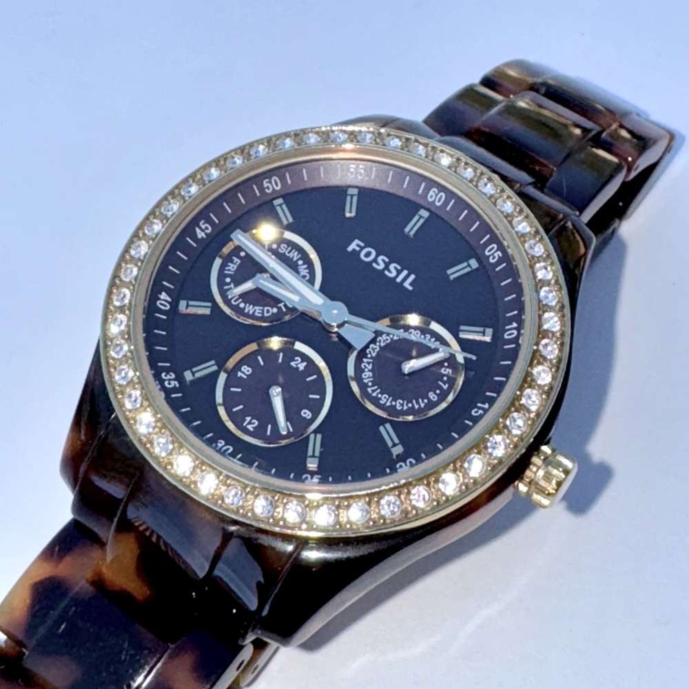Fossil Tortoise Brown Watch with Crystal Bezel